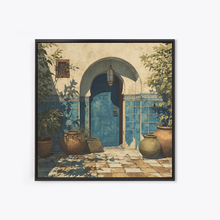 Arched Doorway with Lantern Glow and Patterned Canvas Print, Moroccan Art, Neutral Decor, Living Room Decor, Marrakesh, MOR-1x1-26