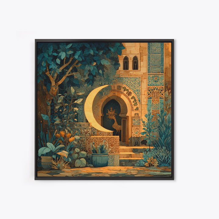 Camel Silhouette Beneath Crescent Moon Canvas Print, Moroccan Art, Digital Download Art, Living Room Decor, Fine Art, Marrakesh, MOR-1x1-35
