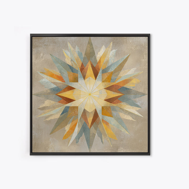 Gold Geometric Sunburst Framed Canvas Print, Moroccan Art, Living Room Decor, Oil Painting, Marrakesh 048, Set of Prints, MOR-1x1-48
