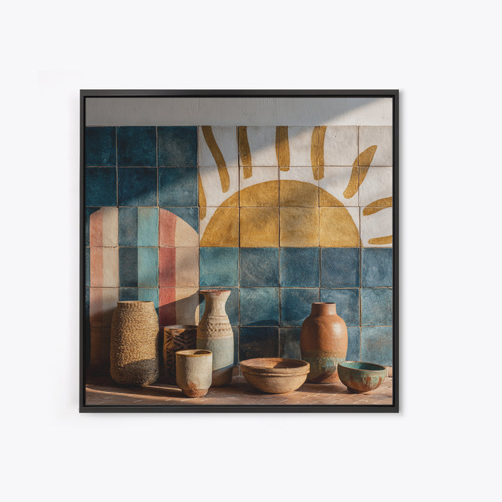 Gold Geometric Sunburst Framed Canvas Print, Moroccan Art, Moroccan Decor, Living Room Decor, Fine Art, Marrakesh, MOR-1x1-72