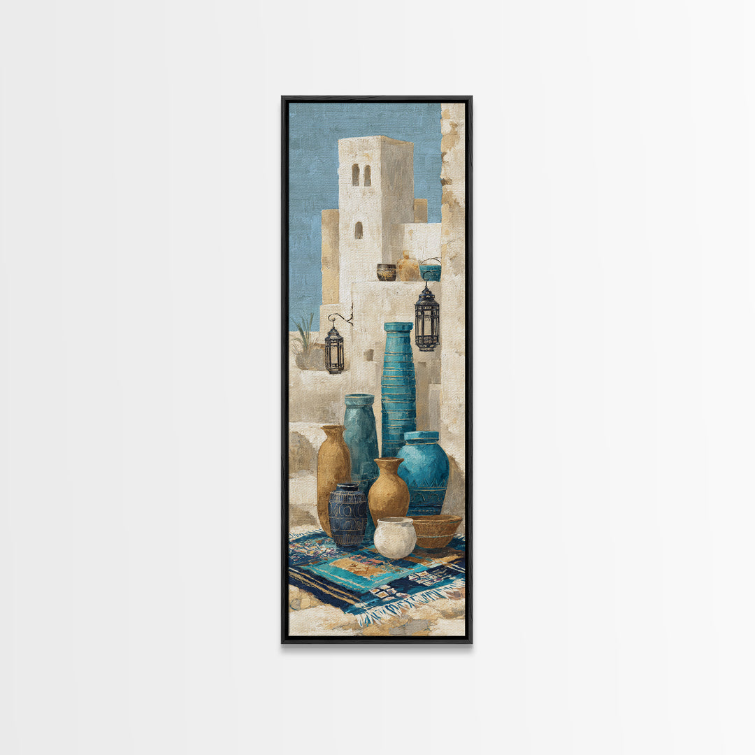Desert Tent with Woven Rugs and Lanterns Canvas Print, Moroccan Art, Modern Decor, Living Room Decor, Fine Art, Marrakesh, MOR-1x3-26