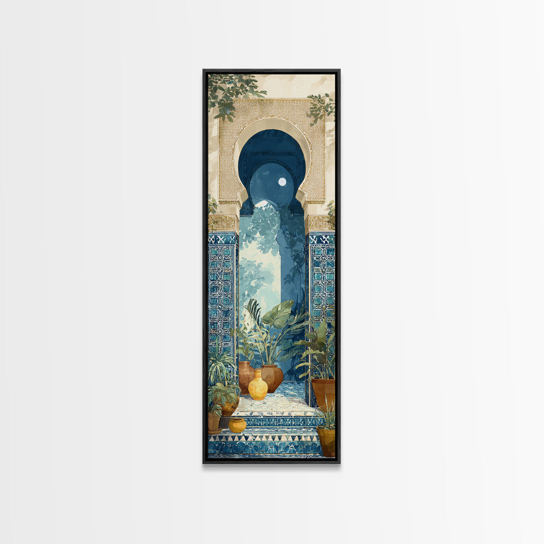 Moroccan Arch Framing a Moonlit Sky Framed Canvas Print, Moroccan Art, Printable, Living Room Decor, Fine Art, Marrakesh, MOR-1x3-4