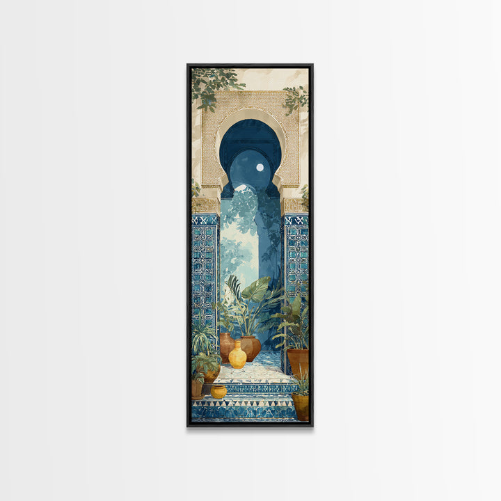 Moroccan Arch Framing a Moonlit Sky Framed Canvas Print, Moroccan Art, Printable, Living Room Decor, Fine Art, Marrakesh, MOR-1x3-4