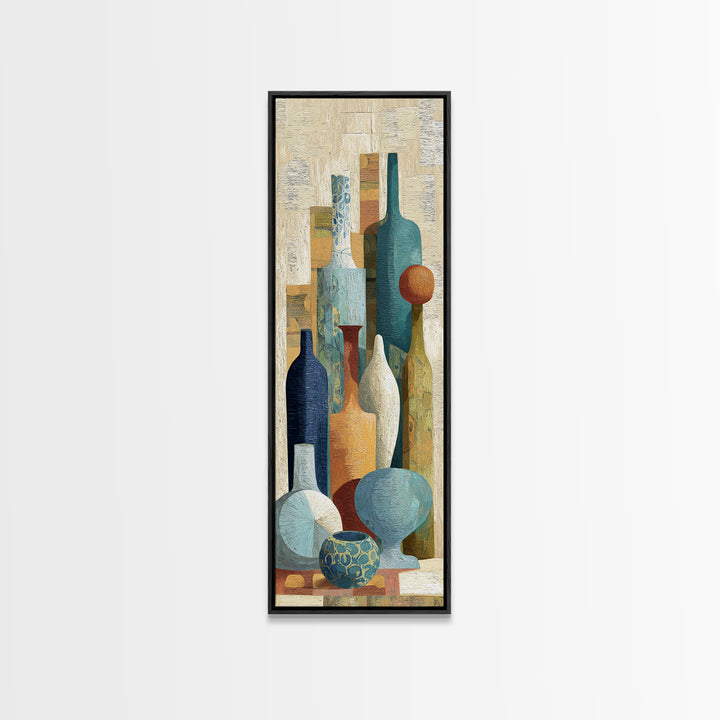 Blue City Alley Rendered as Painterly Shapes Framed Canvas Print, Moroccan Art, Wall Art, Living Room Decor, Abstract Art, MOR-1x3-66