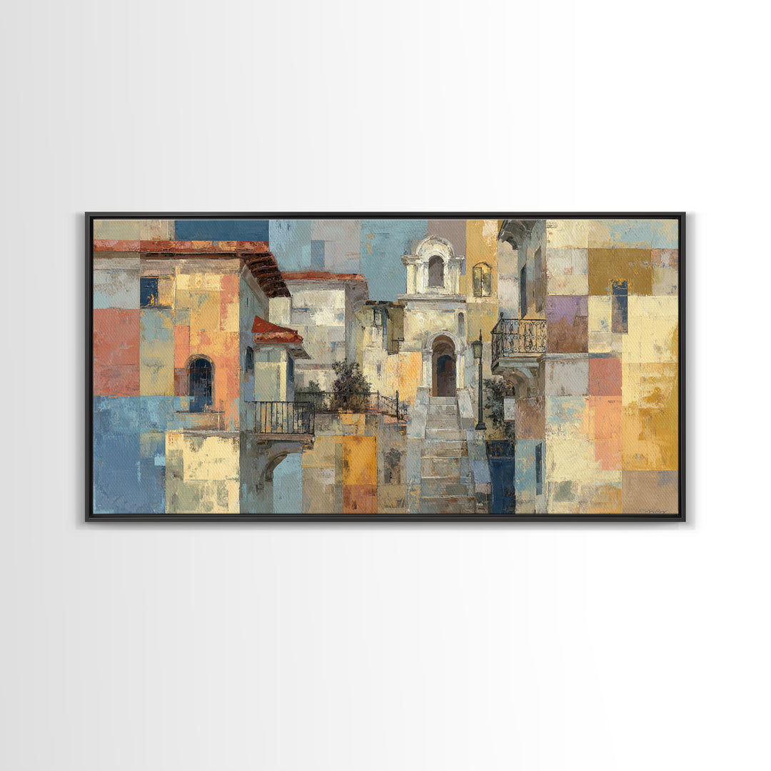 Blue City Alley Rendered as Painterly Shapes Canvas Print, Moroccan Art, Art, Living Room Decor, Fine Art, Marrakesh, MOR-2x1-2