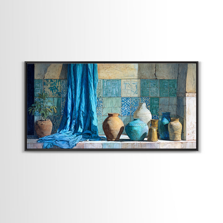 Tuareg Blue Scarf Portrait Framed Canvas Print, Moroccan Art, Contemporary Art, Living Room Decor, Fine Art, Marrakesh, MOR-2x1-38
