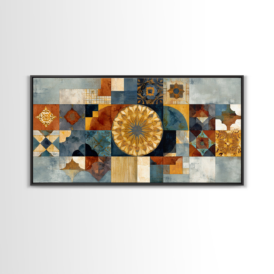 Gold Geometric Sunburst Canvas Print, Moroccan Art, Minimalist Decor, Living Room Decor, Fine Art, Marrakesh, Boho Wall Art, MOR-2x1-44