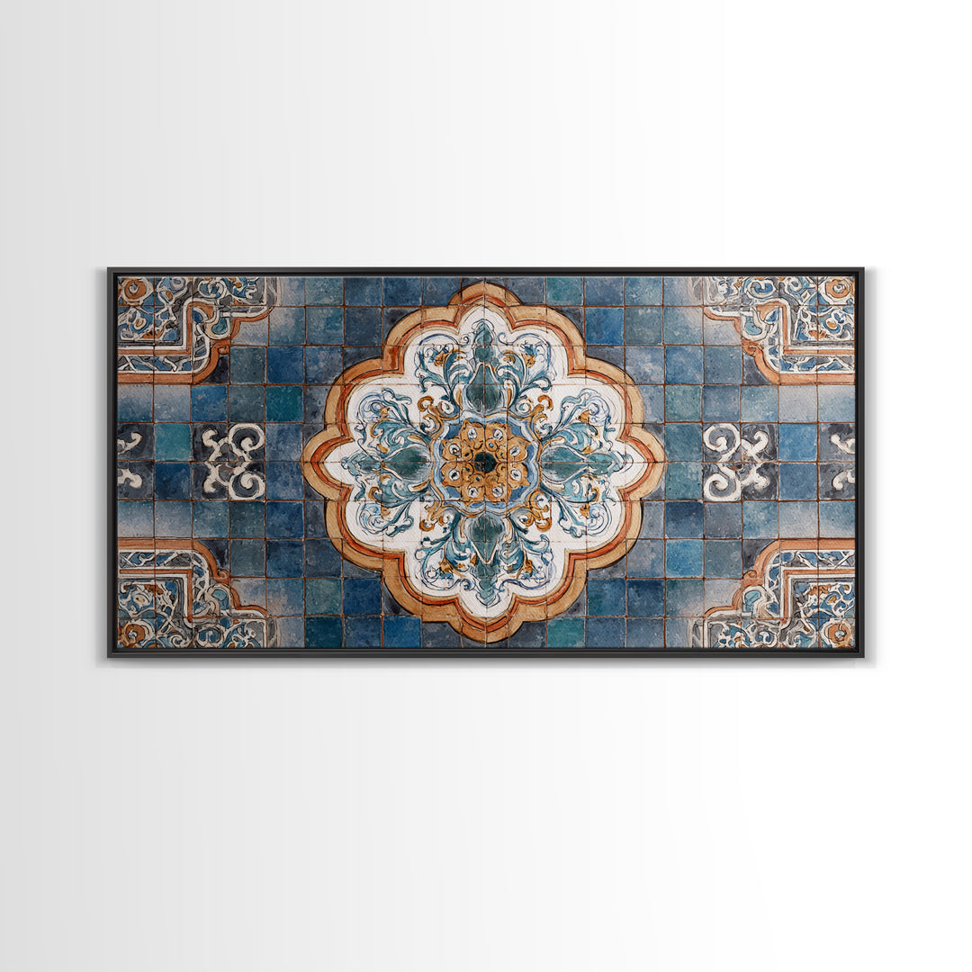 Ornate Zellige Tile Pattern Framed Canvas Print, Moroccan Art, African Art, Living Room Decor, Marrakesh, Neutral Decor, MOR-2x1-45