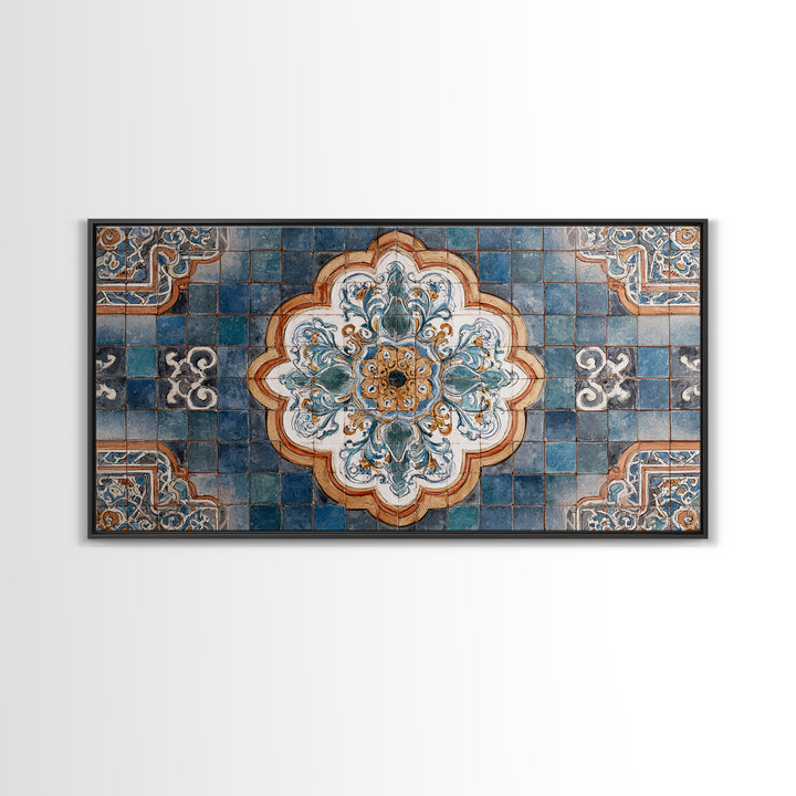 Ornate Zellige Tile Pattern Framed Canvas Print, Moroccan Art, African Art, Living Room Decor, Marrakesh, Neutral Decor, MOR-2x1-45