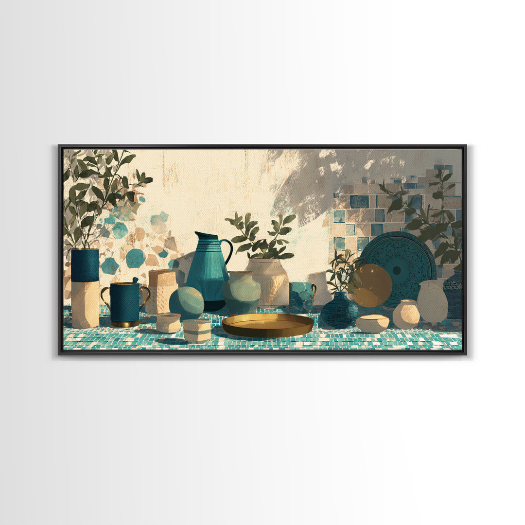 Moroccan Tea Set Canvas Print, Moroccan Art, Art Print, Living Room Decor, Marrakesh 148, Set of Prints, Living Room Rug, MOR-2x1-48