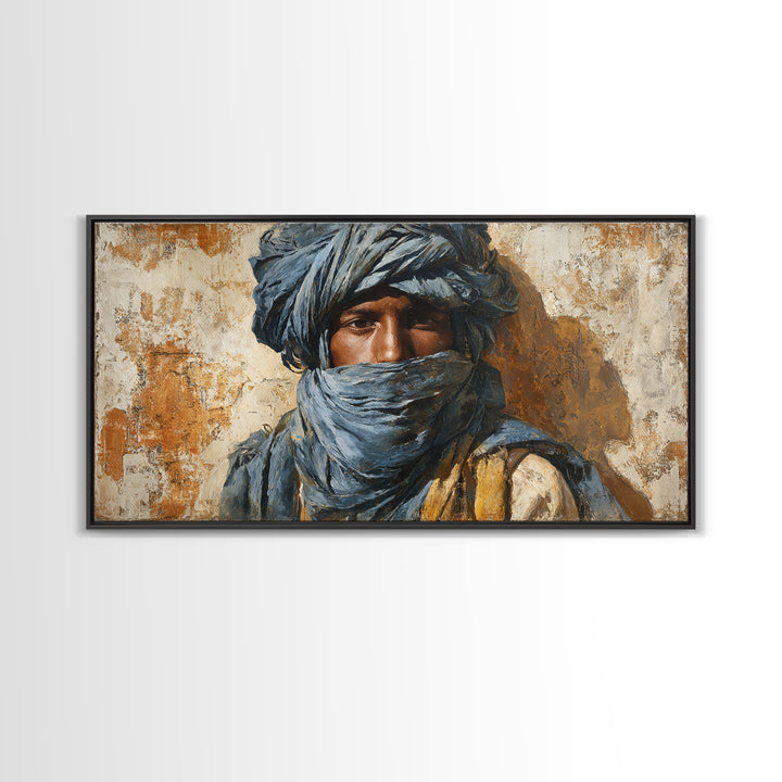 Tuareg Blue Scarf Portrait Canvas Print, Moroccan Art, Living Room Decor, Oil Painting, Marrakesh 162, Set of Prints, MOR-2x1-62