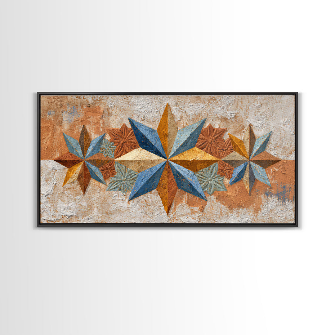 Geometric Star Motif Framed Canvas Print, Moroccan Art, Neutral Wall Art, Living Room Decor, Abstract Art, Marrakesh, MOR-2x1-97