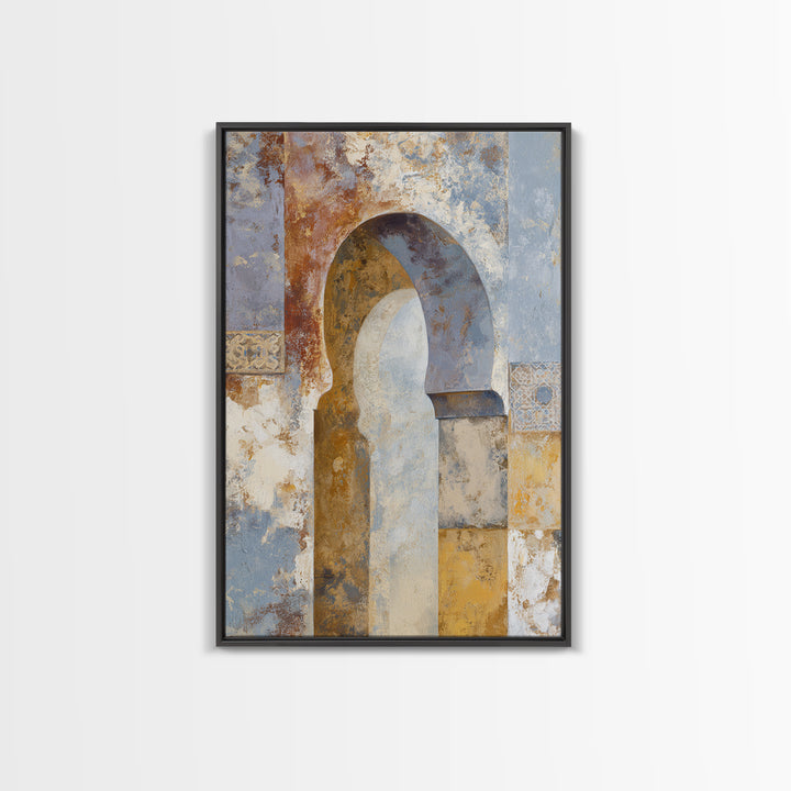 Moroccan Arch Framing a Moonlit Sky Framed Canvas Print, Moroccan Art, Contemporary Art, Living Room Decor, Fine Art, Marrakesh, MOR-2x3-24
