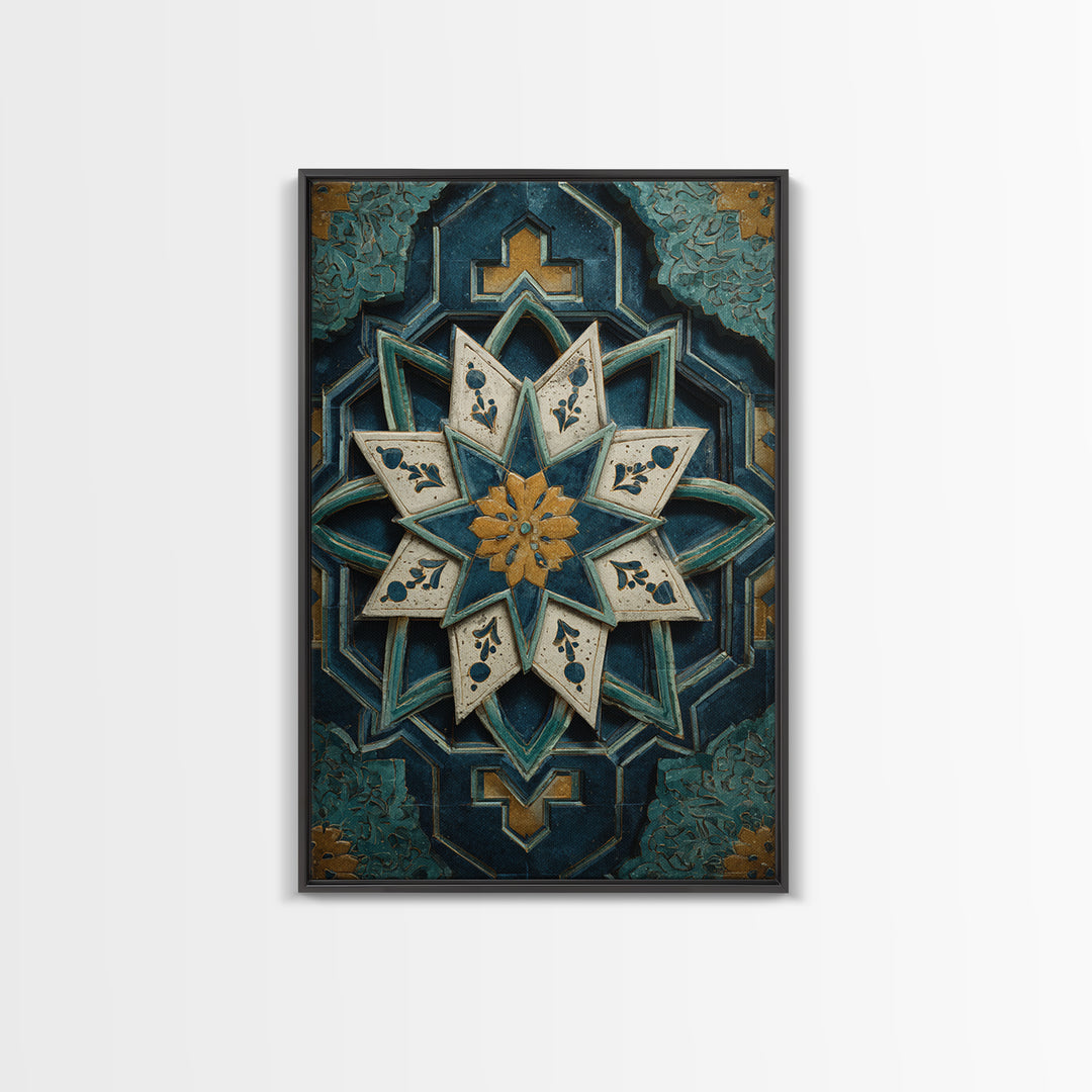 Geometric Star Motif Canvas Print, Moroccan Art, Map Wall Art, Living Room Decor, Fine Art, Marrakesh, Luxury Decor, MOR-2x3-61