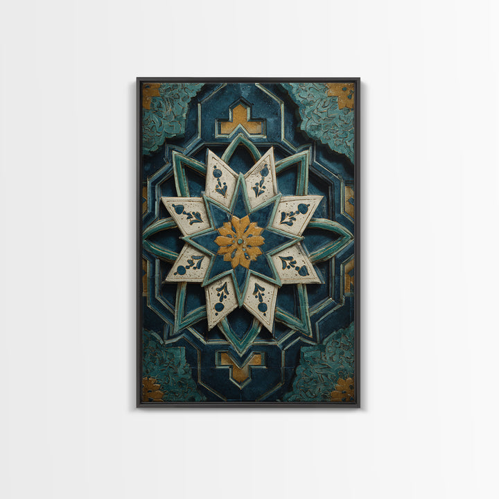 Geometric Star Motif Canvas Print, Moroccan Art, Map Wall Art, Living Room Decor, Fine Art, Marrakesh, Luxury Decor, MOR-2x3-61