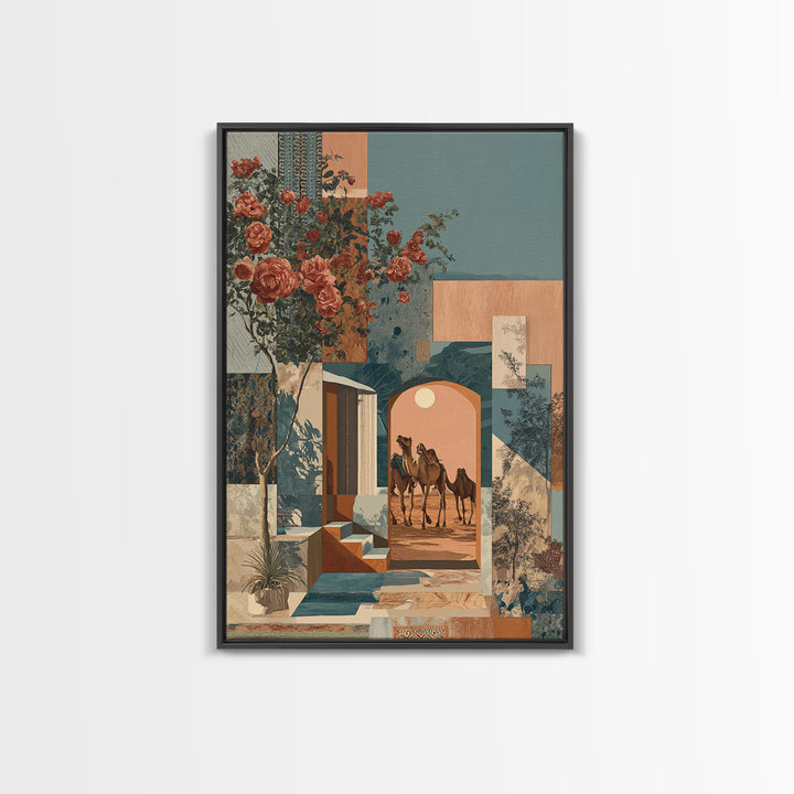 Desert Camel Caravan Framed Canvas Print, Moroccan Art, Room Decor, Living Room Decor, Fine Art, Marrakesh, Printable Wall Art, MOR-2x3-83