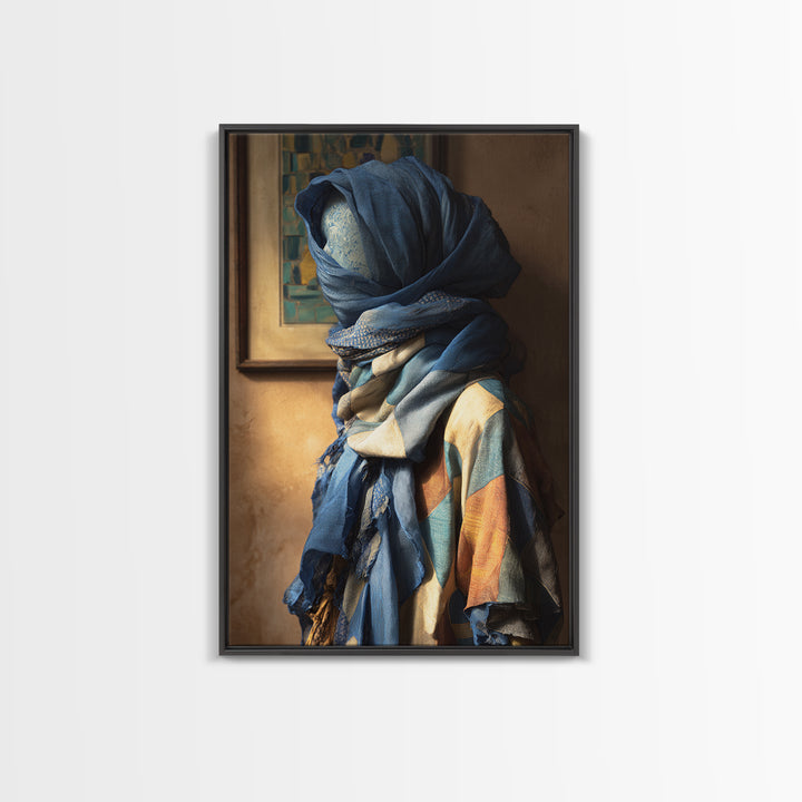 Tuareg Blue Scarf Portrait Framed Canvas Print, Moroccan Art, Modern Wall Art, Living Room Decor, Fine Art, Marrakesh, MOR-2x3-98