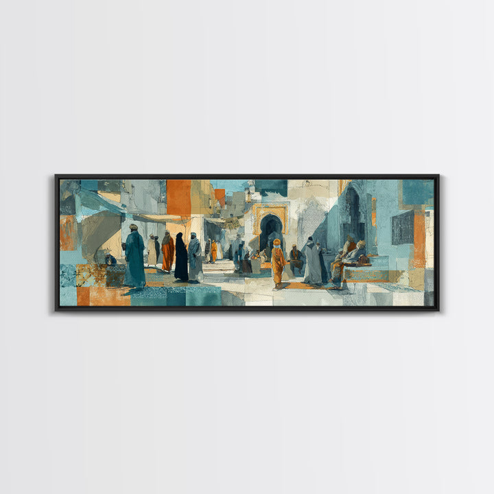 Tuareg Blue Scarf Portrait Framed Canvas Print, Moroccan Art, Living Room Decor, Marrakesh, Travel Poster, Map Wall Art, MOR-3x1-10