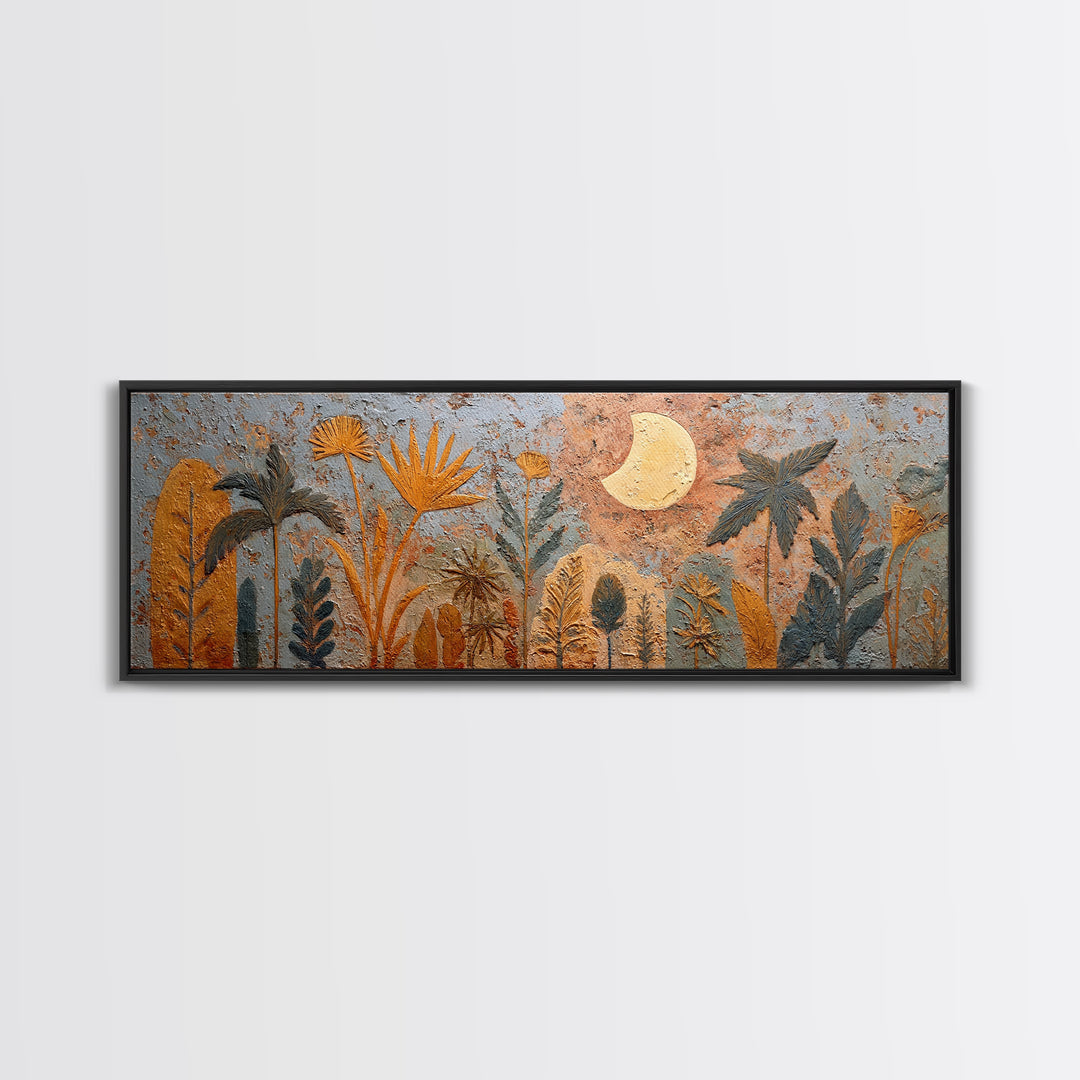 Camel Silhouette Beneath Crescent Moon Canvas Print, Moroccan Art, Luxury Decor, Living Room Decor, Fine Art, Marrakesh, MOR-3x1-3
