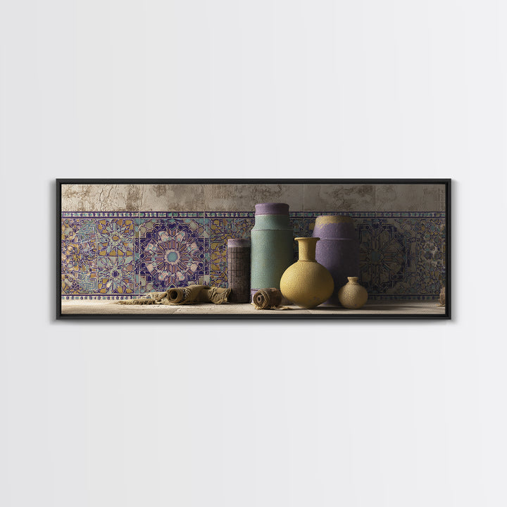 Islamic Geometric Rosette Framed Canvas Print, Moroccan Art, Contemporary Art, Living Room Decor, Fine Art, Marrakesh, MOR-3x1-52