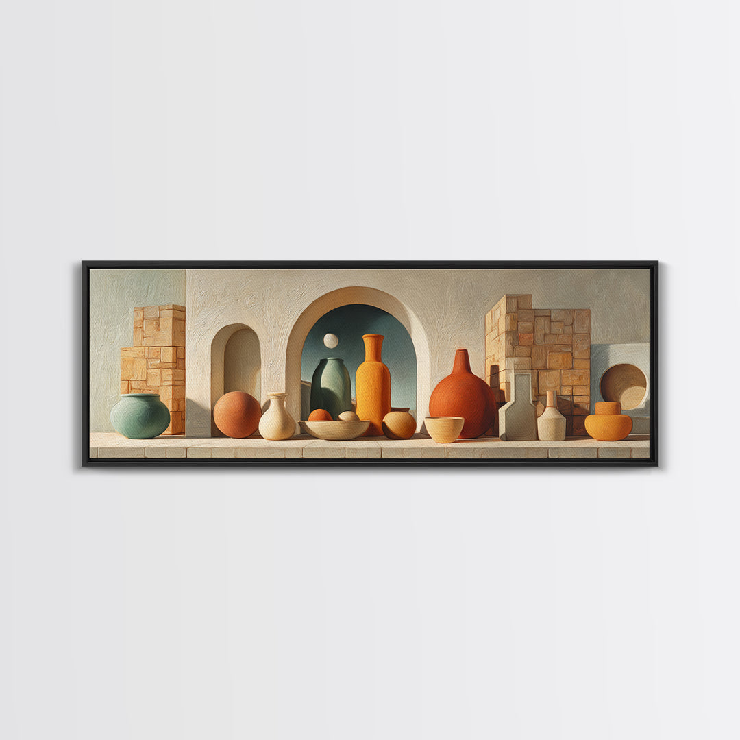 Moroccan Arch Framing a Moonlit Sky Framed Canvas Print, Moroccan Art, Wall Art, Living Room Decor, Fine Art, Marrakesh, MOR-3x1-56