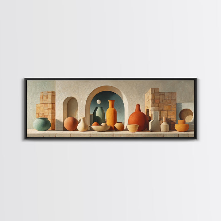 Moroccan Arch Framing a Moonlit Sky Framed Canvas Print, Moroccan Art, Wall Art, Living Room Decor, Fine Art, Marrakesh, MOR-3x1-56