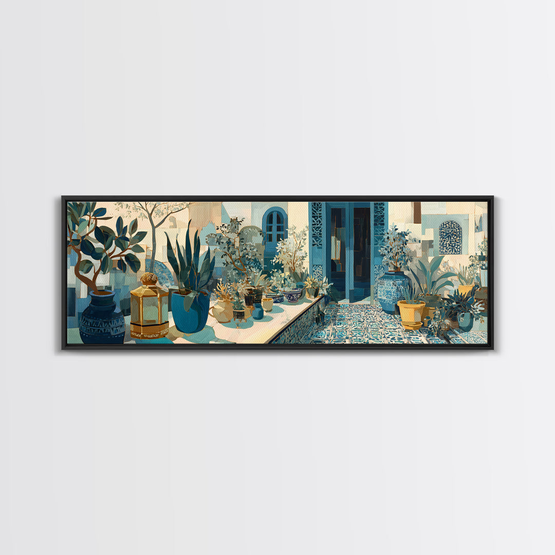 Brass Lantern Still Life Casting Lace Shadows Canvas Print, Moroccan Art, Textured Painting, Living Room Decor, Marrakesh, MOR-3x1-73
