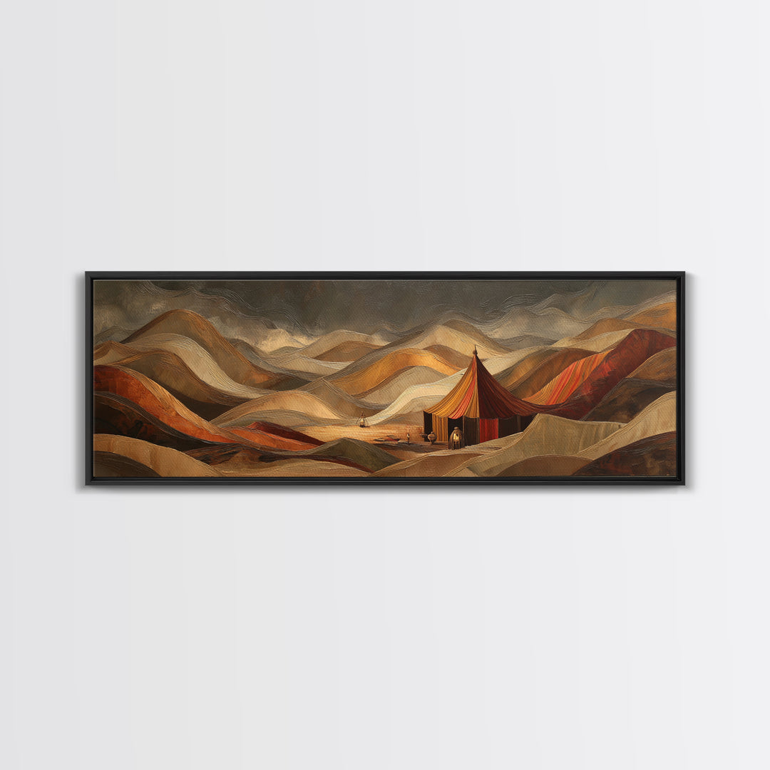 Sahara Dune Waves Framed Canvas Print, Moroccan Art, Printable, Living Room Decor, Oil Painting, Marrakesh, African Art, MOR-3x1-84