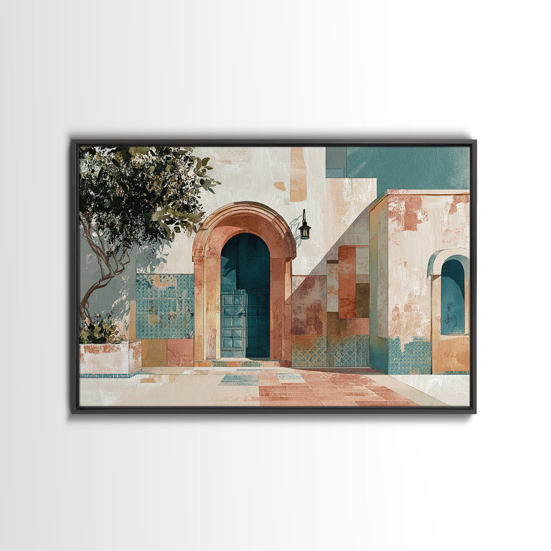 Arched Doorway with Lantern Glow and Patterned Canvas Print, Moroccan Art, Ramadan Decor, Living Room Decor, Marrakesh, MOR-3x2-30