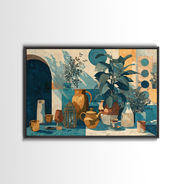 Brass Lantern Still Life Casting Lace Shadows Canvas Print, Moroccan Art, Luxury Decor, Living Room Decor, Oil Painting, MOR-3x2-61
