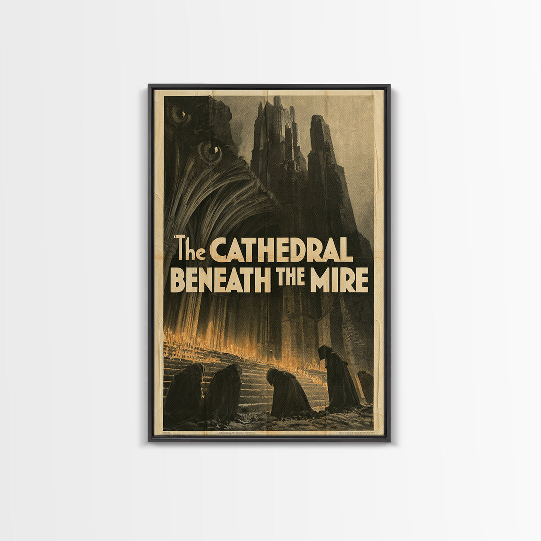 The Cathedral Beneath The Mire, English Language Horror Movie Poster, 1930s Horror Art, Gothic Cinema Wall Art, Canvas Print
