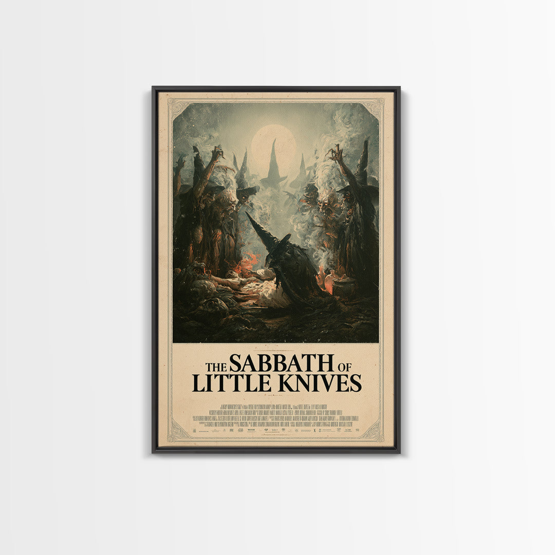 The Sabbath Of Little Knives, English Language Horror Movie Poster, Gothic Nightmare Art, Gothic Cinema Wall Art, Framed Canvas Print