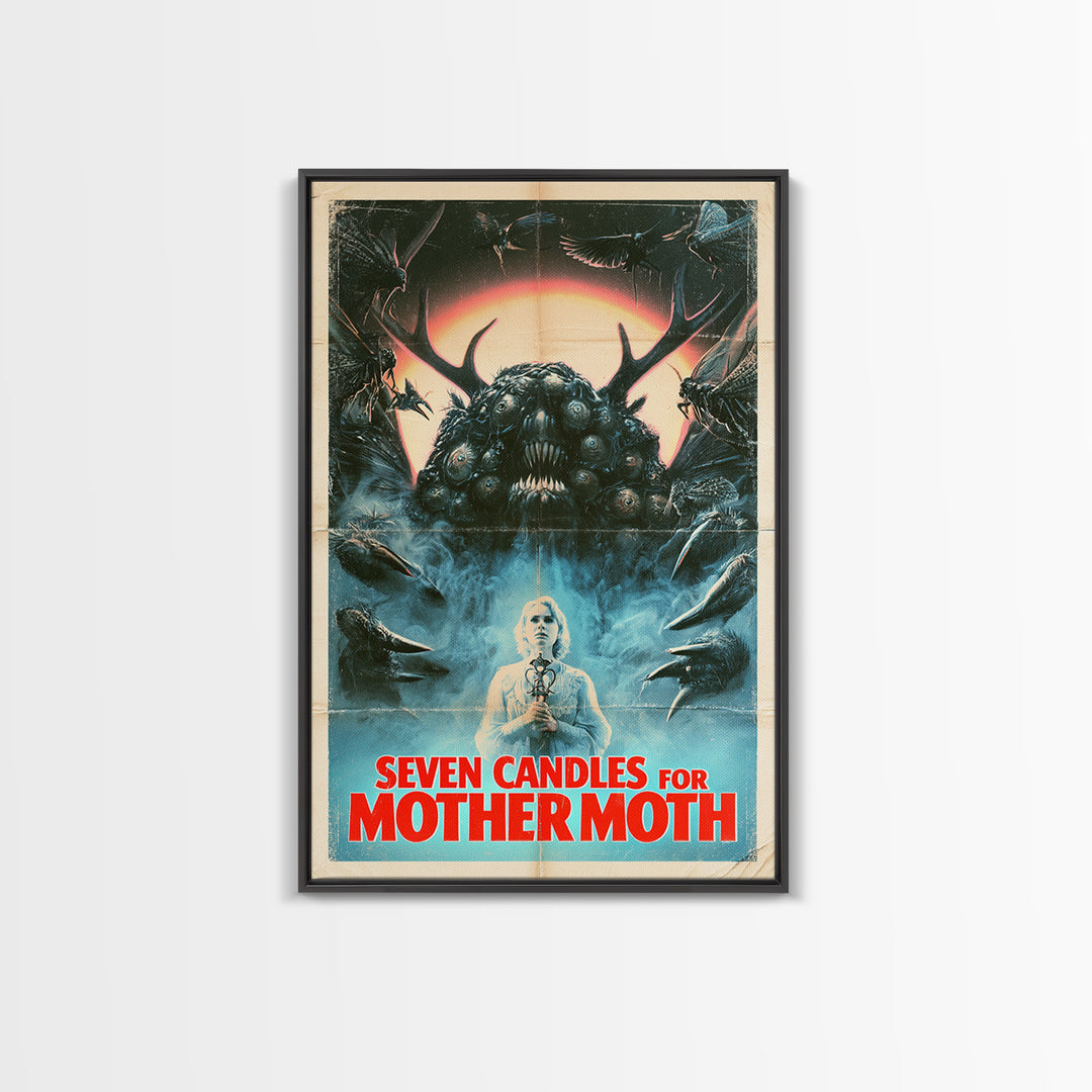 Seven Candles For Mother Moth, English Language Horror Movie Poster, 1980s Vhs Nightmare Cover Inspired Art, Retro Horror Movie Art