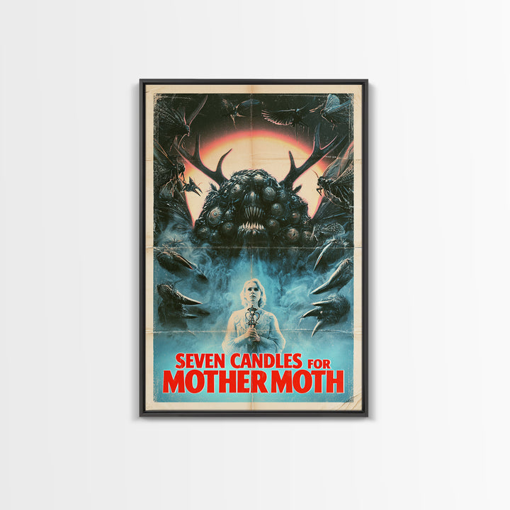 Seven Candles For Mother Moth, English Language Horror Movie Poster, 1980s Vhs Nightmare Cover Inspired Art, Retro Horror Movie Art