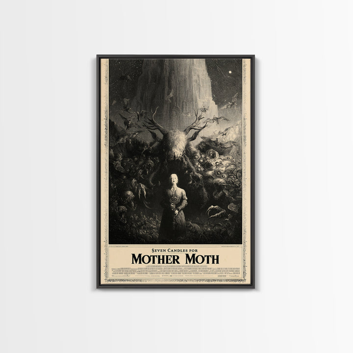 Seven Candles For Mother Moth, English Language Horror Movie Poster, Gothic Engraving Art, Retro Horror Movie Art, Framed Canvas Print