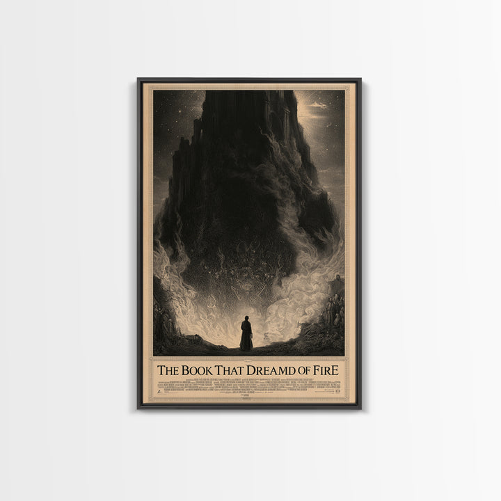 The Book That Dreamed Of Fire, English Language Horror Movie Poster, Gothic Engraving Art, Gothic Cinema Wall Art, Framed Canvas Print