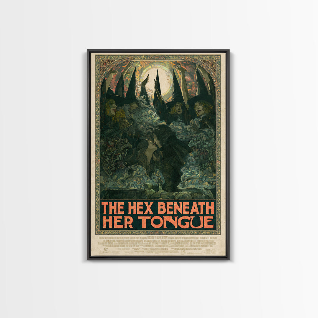 The Hex Beneath Her Tongue, English Language Horror Movie Poster, Stained Glass Gothic Art, Retro Horror Movie Art, Framed Canvas Print