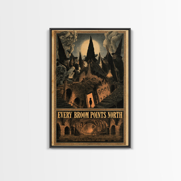 Every Broom Points North, English Language Horror Movie Poster, Architectural Etching Art, Cult Horror Poster, Canvas Print