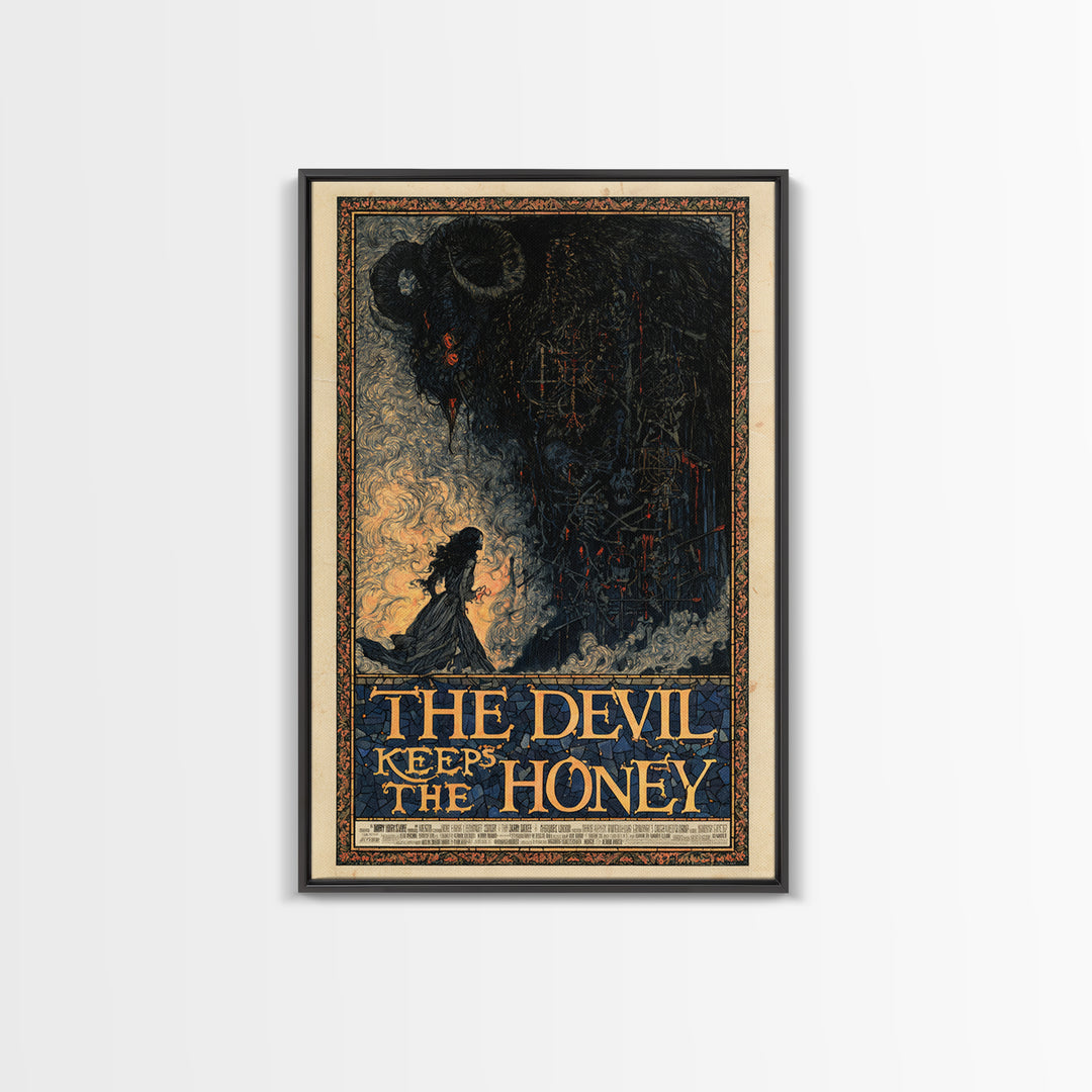 The Devil Keeps The Honey, English Language Horror Movie Poster, Stained Glass Gothic Art, Classic Monster Poster, Canvas Print