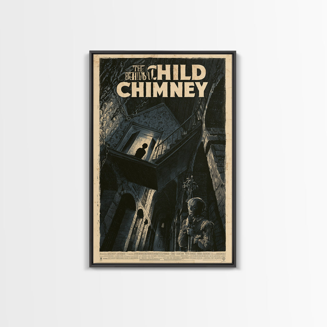 The Child Behind The Chimney, English Language Horror Movie Poster, Architectural Etching Art, Classic Monster Poster