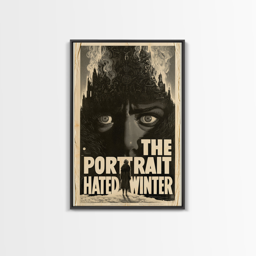 The Portrait That Hated Winter, English Language Horror Movie Poster, 1930s Horror Art, Gothic Cinema Wall Art, Framed Canvas Print