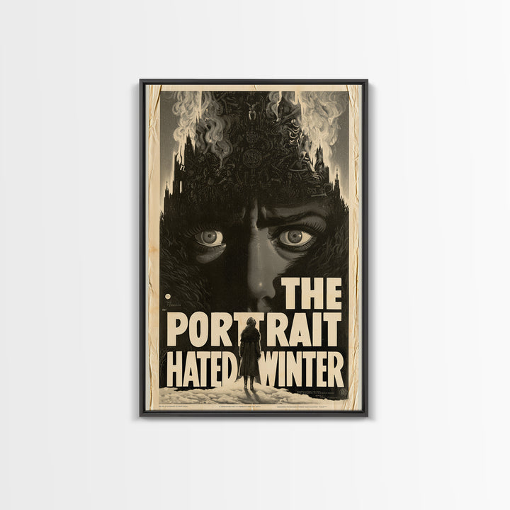 The Portrait That Hated Winter, English Language Horror Movie Poster, 1930s Horror Art, Gothic Cinema Wall Art, Framed Canvas Print