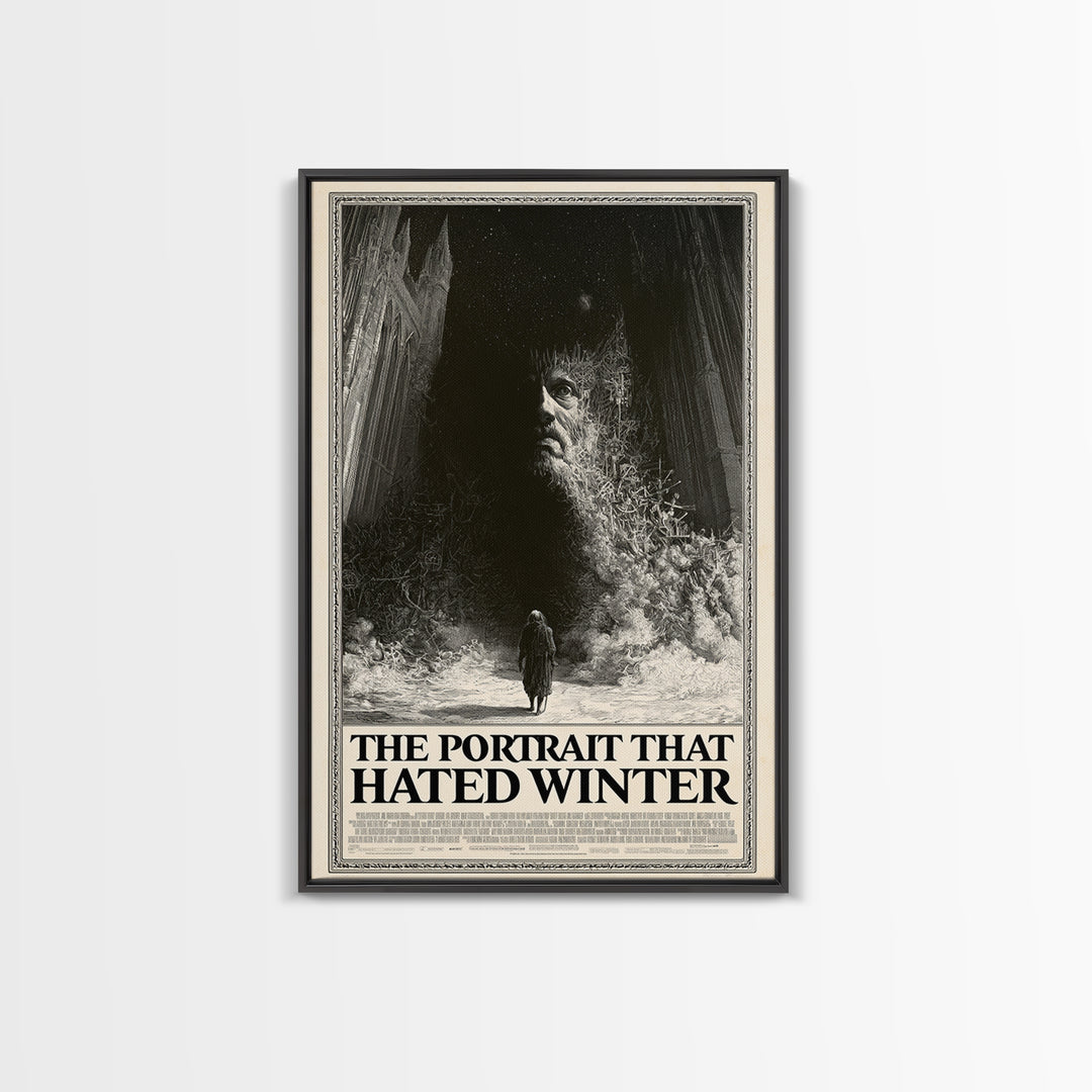 The Portrait That Hated Winter, English Language Horror Movie Poster, Gothic Engraving Art, Retro Horror Movie Art, Framed Canvas Print