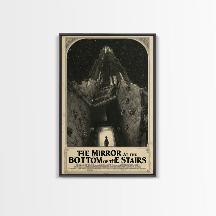 The Mirror At The Bottom Of The Stairs, English Language Horror Movie Poster, Gothic Engraving Art, Cult Horror Poster, Horror Wall Art