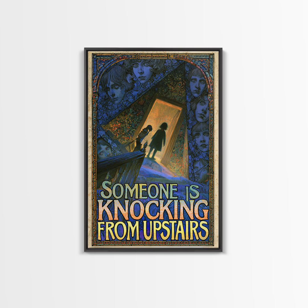 Someone Is Knocking From Upstairs, English Language Horror Movie Poster, Stained Glass Gothic Art, Classic Monster Poster, Canvas Print
