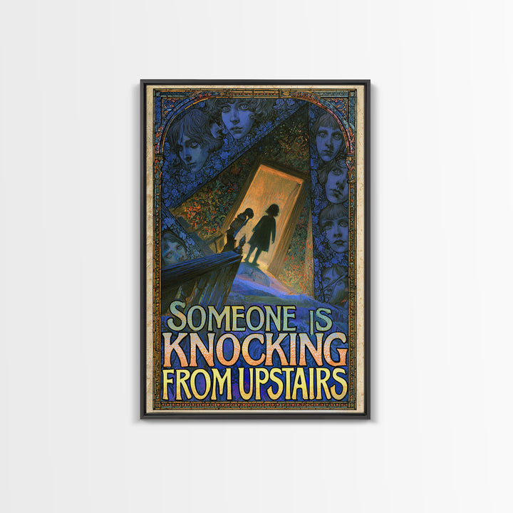 Someone Is Knocking From Upstairs, English Language Horror Movie Poster, Stained Glass Gothic Art, Classic Monster Poster, Canvas Print