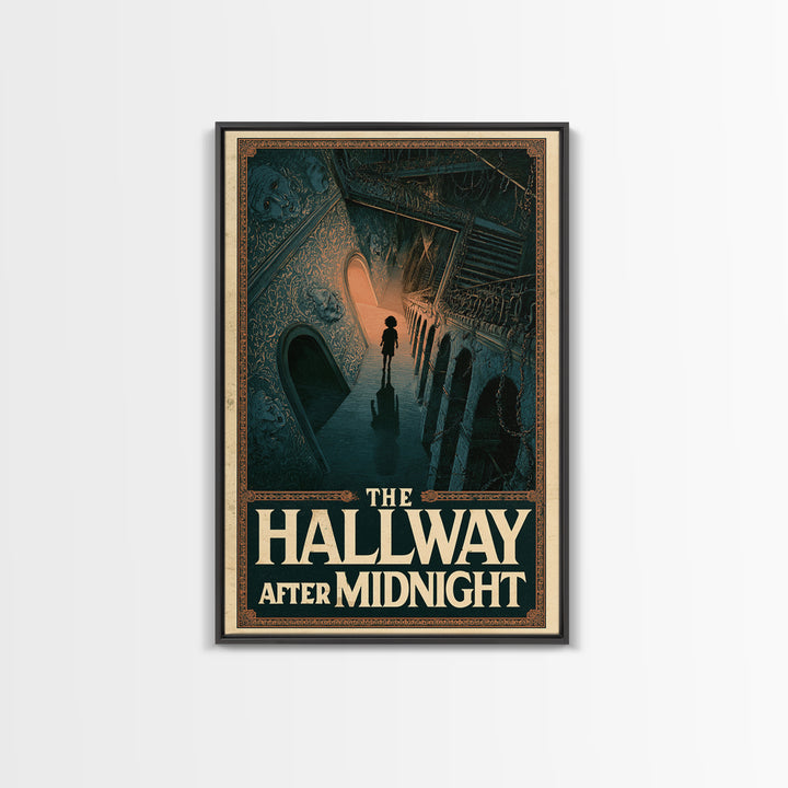 The Hallway After Midnight, English Language Horror Movie Poster, Architectural Etching Art, Classic Monster Poster