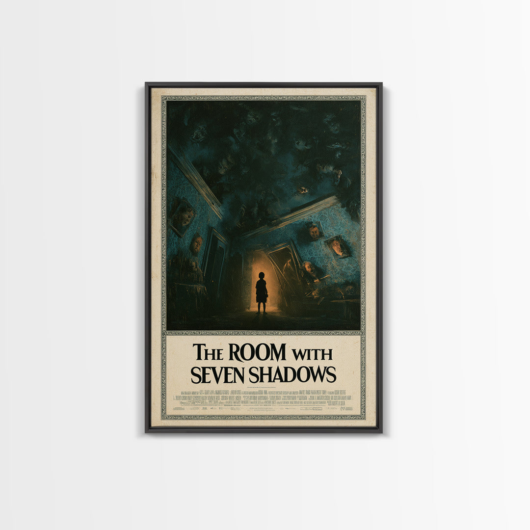 The Room With Seven Shadows, English Language Horror Movie Poster, Dark Romantic Horror Art, Gothic Cinema Wall Art, Framed Canvas Print