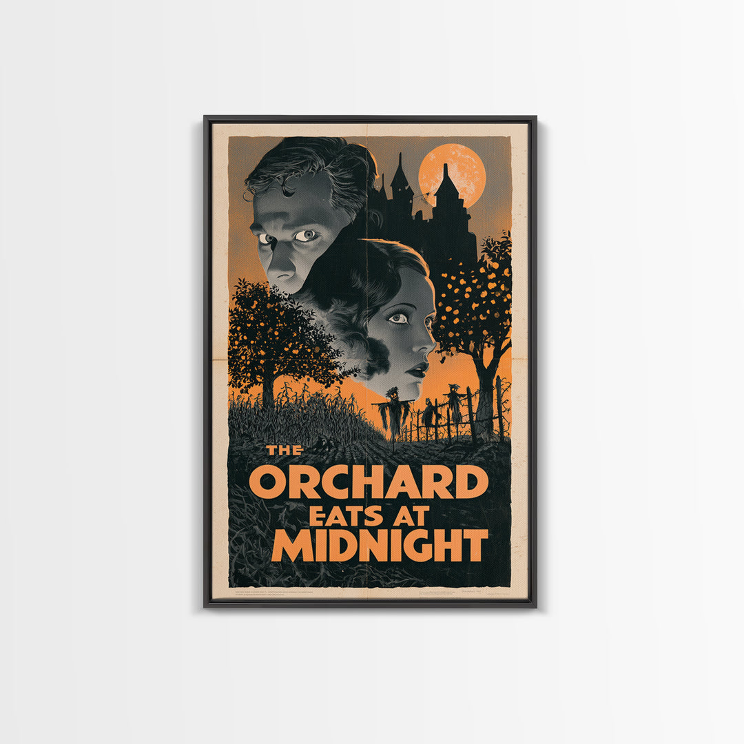 The Orchard Eats At Midnight, English Language Horror Movie Poster, 1930s Horror Art, Retro Horror Movie Art, Framed Canvas Print
