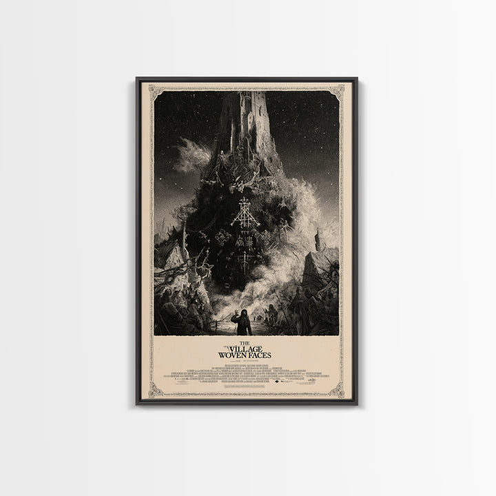 The Village Of Woven Faces, English Language Horror Movie Poster, Gothic Engraving Art, Gothic Cinema Wall Art, Framed Canvas Print